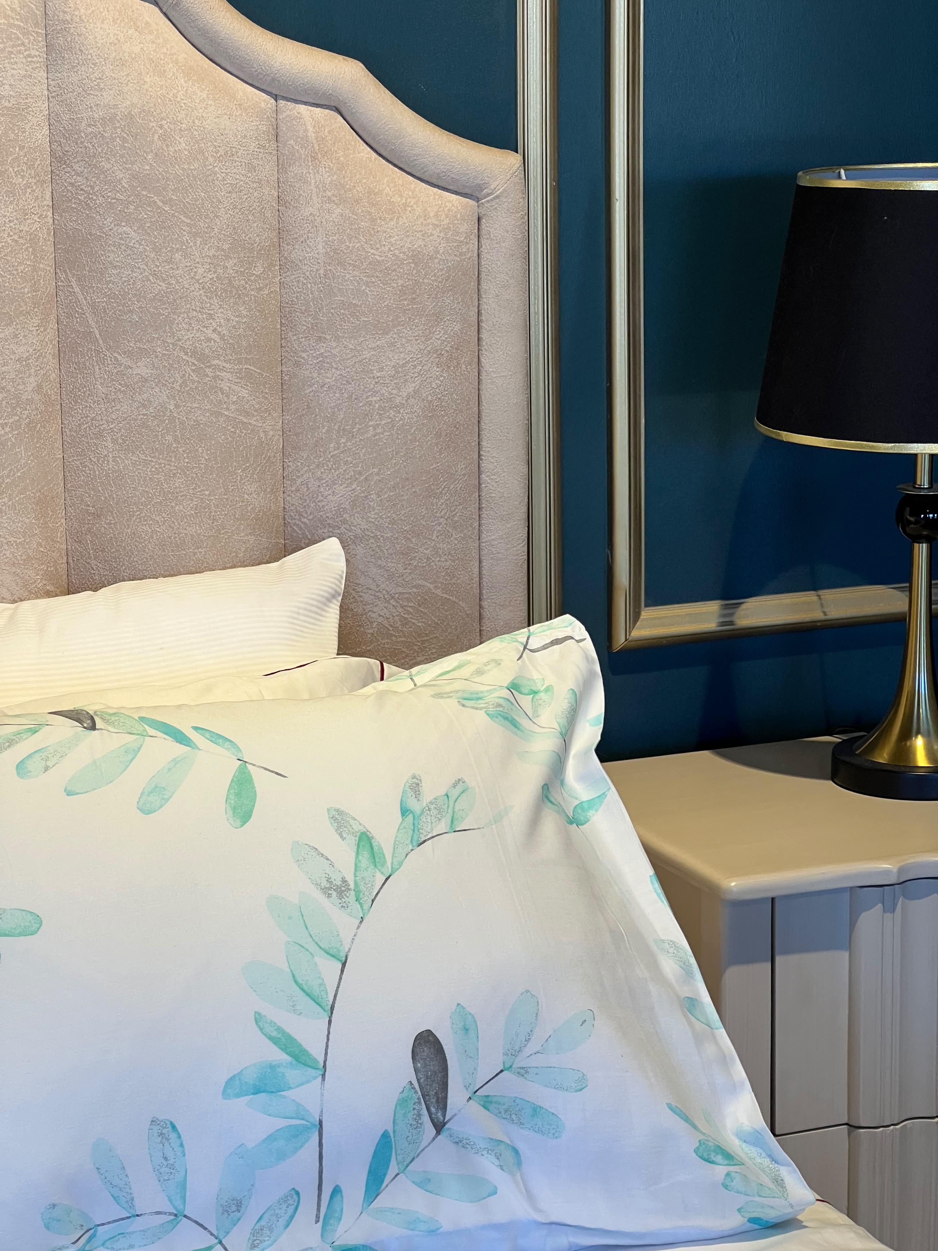 Taies d'oreiller - Bleu Floral - Satin de coton