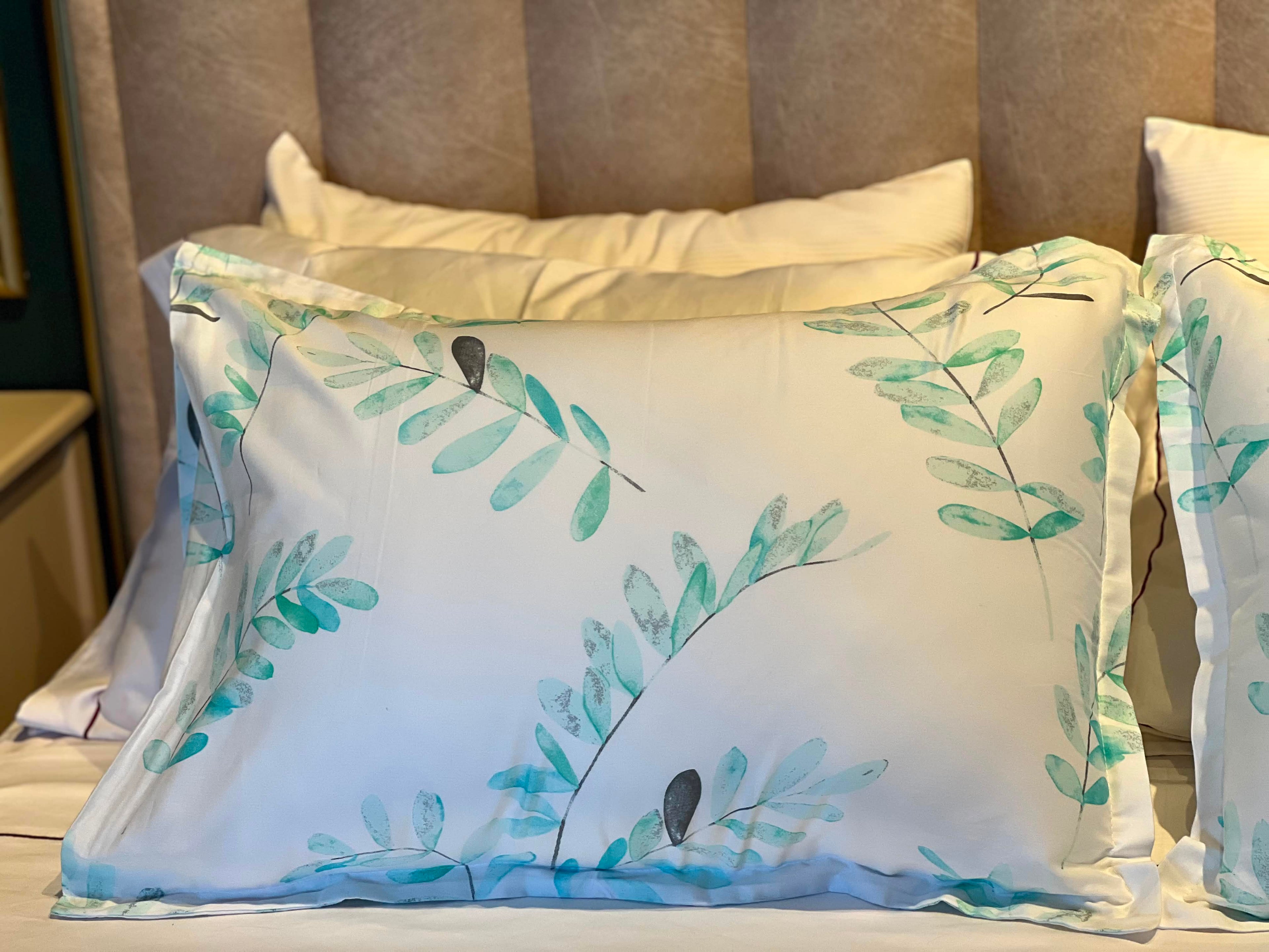 Taies d'oreiller - Bleu Floral - Satin de coton